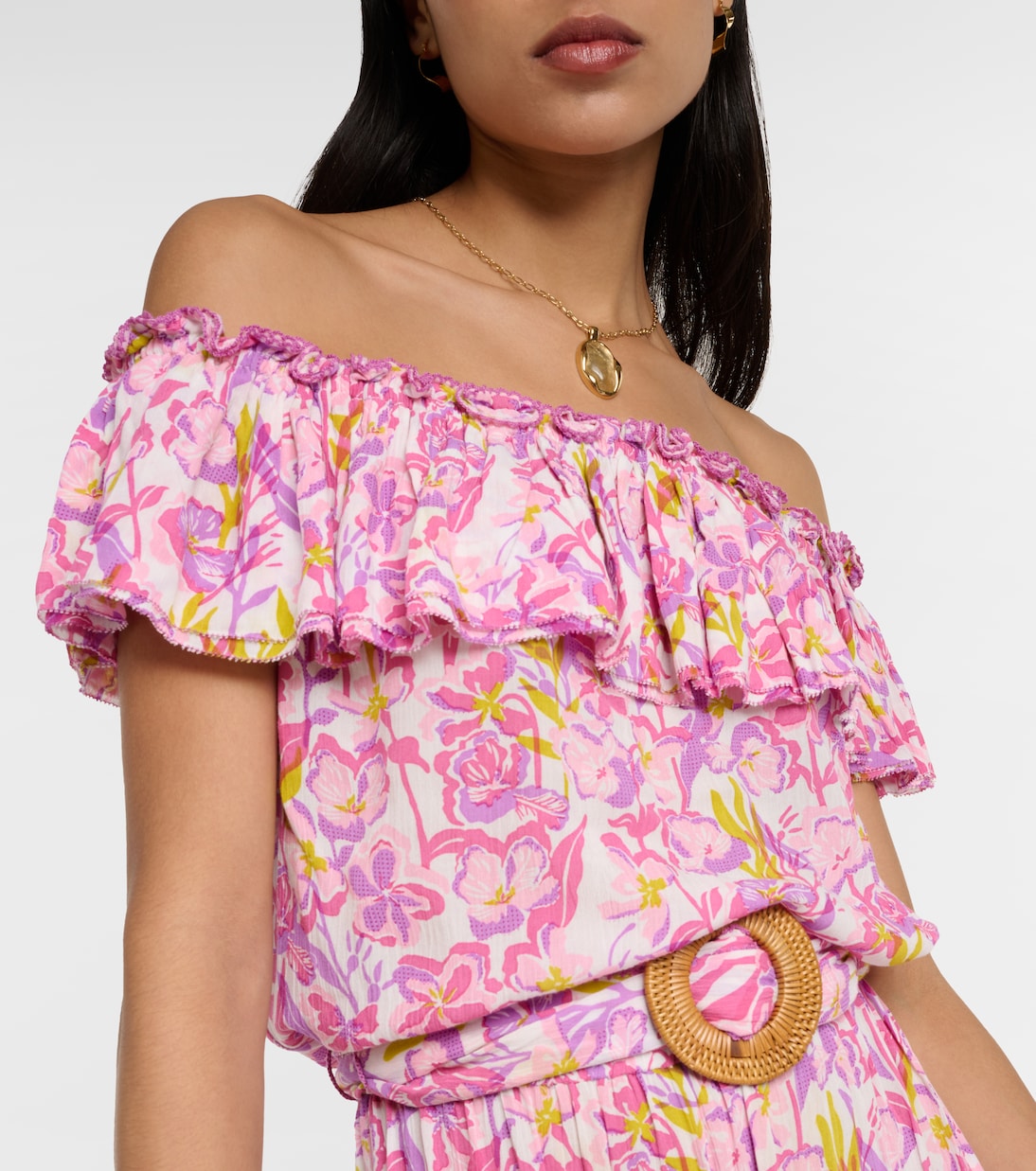 Robe Bella imprimée à encolure bardot | Poupette St Barth