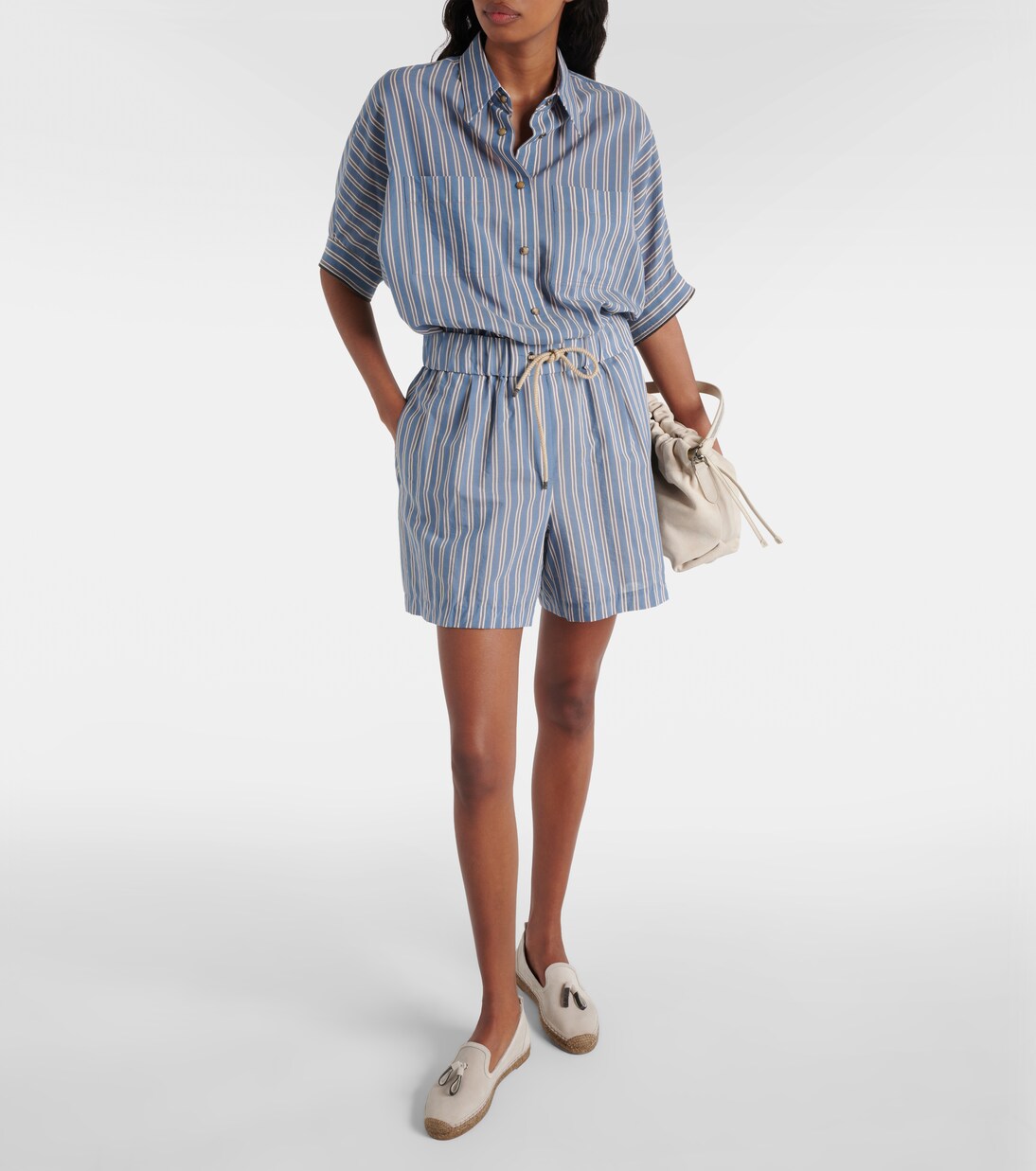 Striped cotton and silk shorts | Brunello Cucinelli