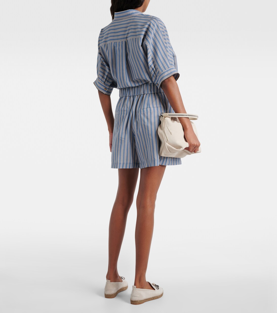 Striped cotton and silk shorts | Brunello Cucinelli