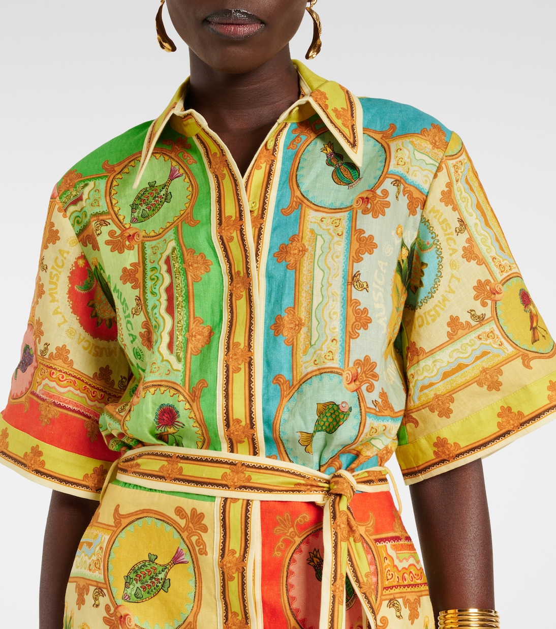 Robe chemise La Musica imprimée en lin | Alémais