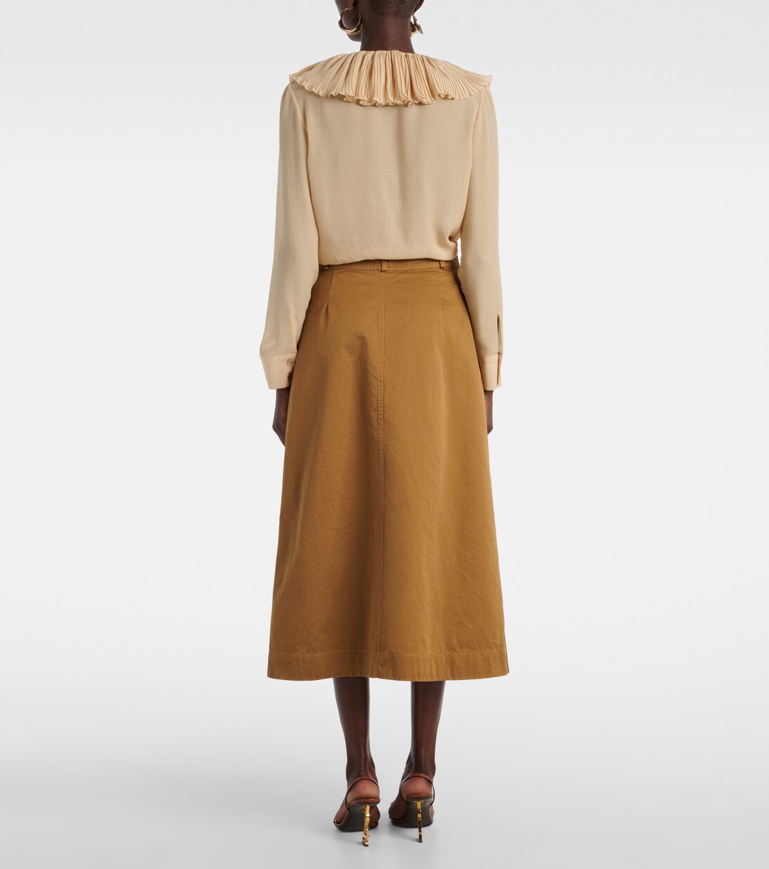 Falda midi de sarga de algodón | Saint Laurent