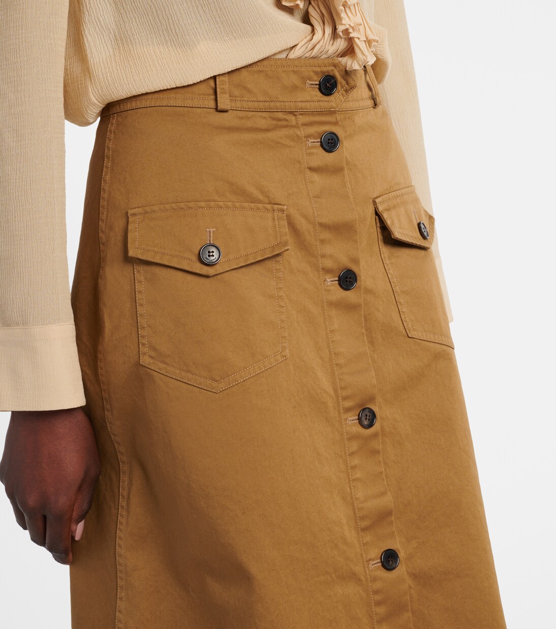 Falda midi de sarga de algodón | Saint Laurent