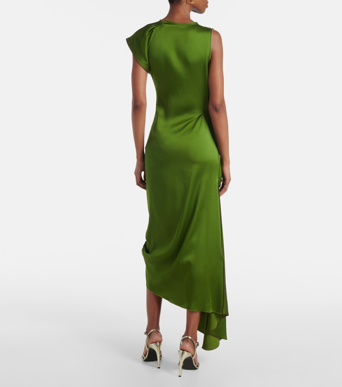 Asymmetric satin midi dress in green - Victoria Beckham | Mytheresa