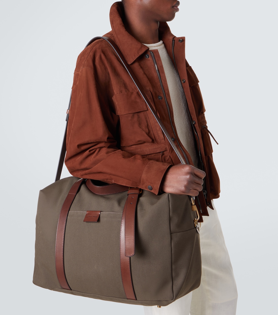 Leather-trimmed canvas duffel bag | Giorgio Armani