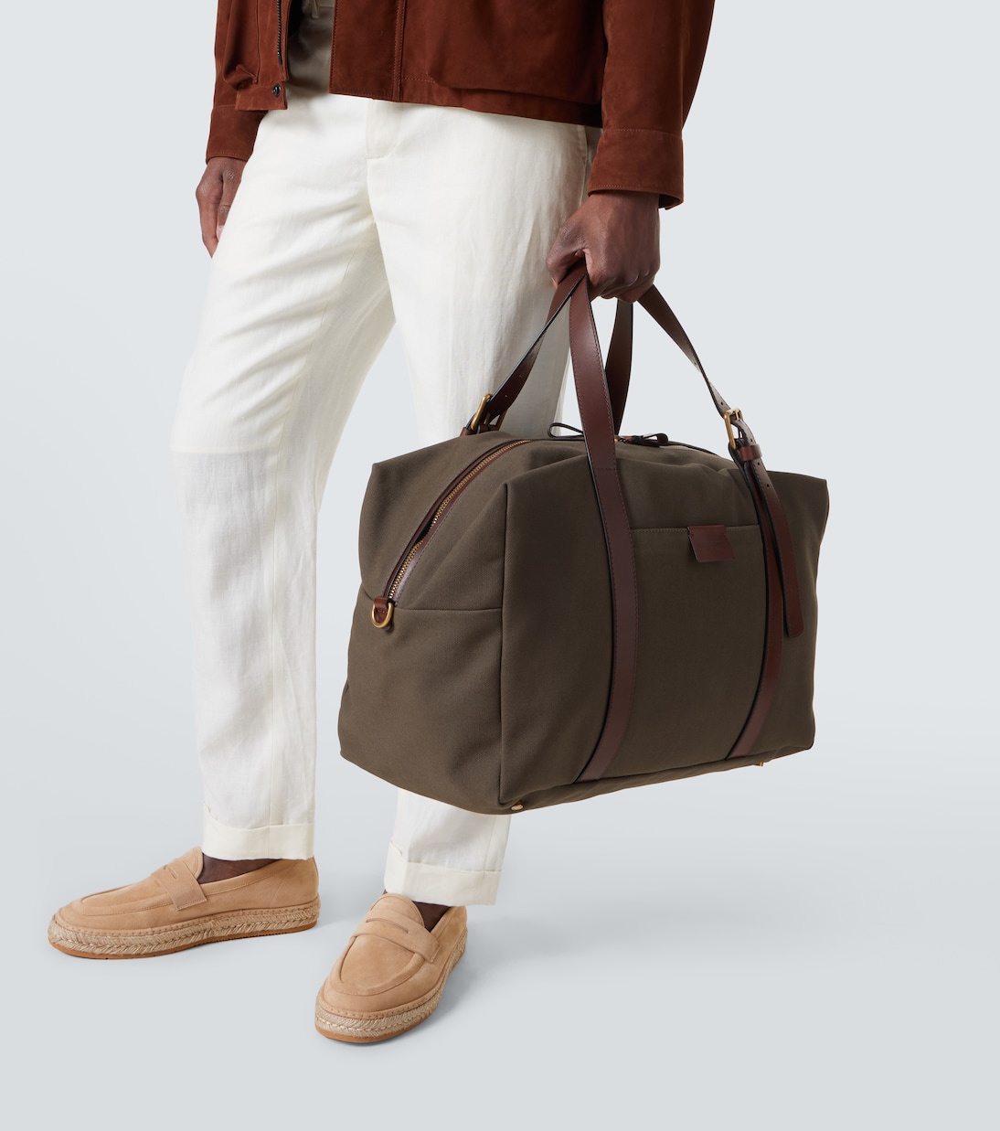 Leather-trimmed canvas duffel bag | Giorgio Armani
