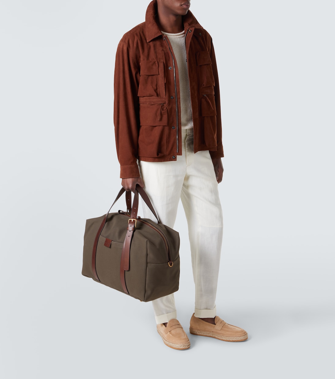 Leather-trimmed canvas duffel bag | Giorgio Armani