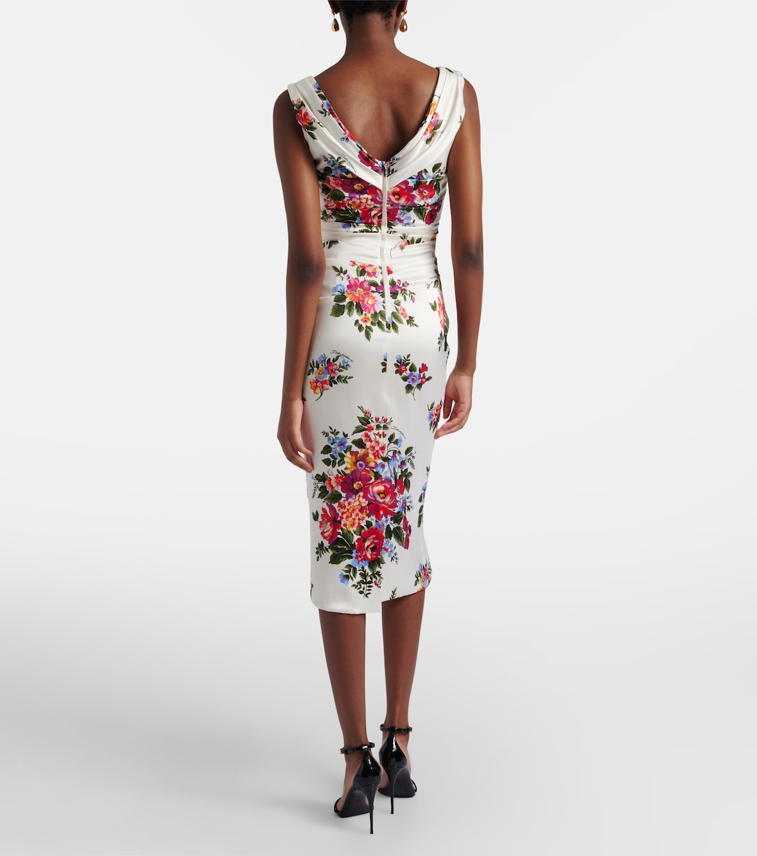 Abito midi in raso con stampa floreale | Dolce&Gabbana