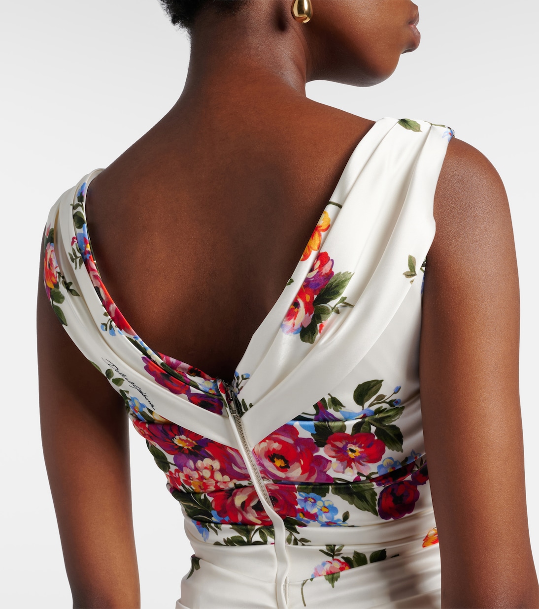 Abito midi in raso con stampa floreale | Dolce&Gabbana