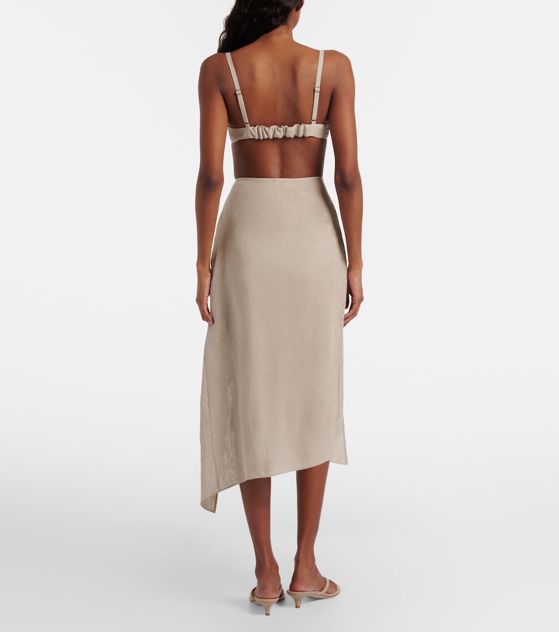Floral-appliqué asymmetric linen midi skirt | Coperni