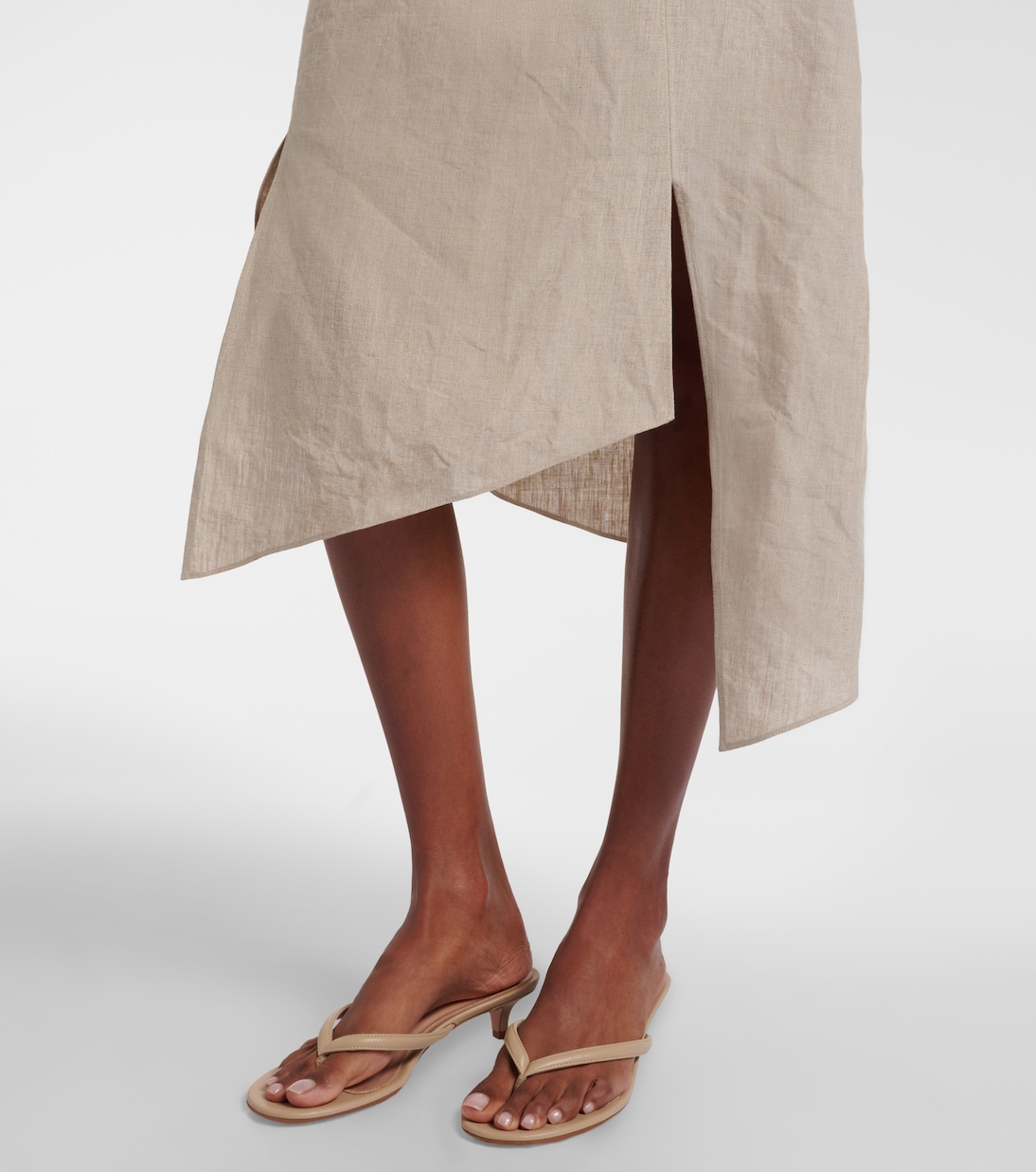 Floral-appliqué asymmetric linen midi skirt | Coperni
