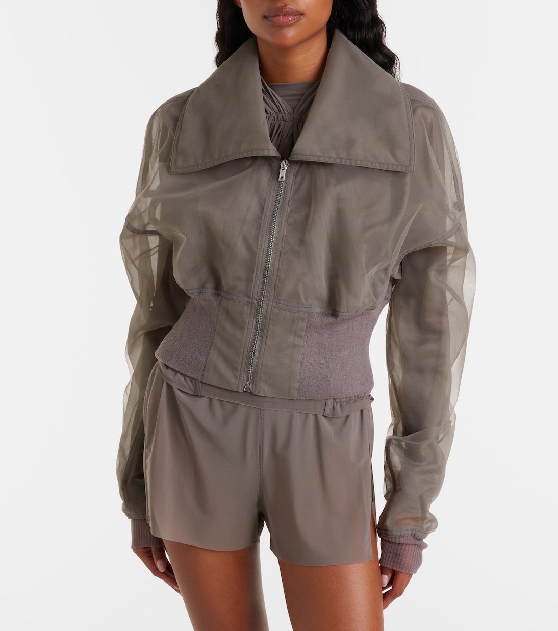 Dracucollar tulle and organza bomber jacket  | Rick Owens