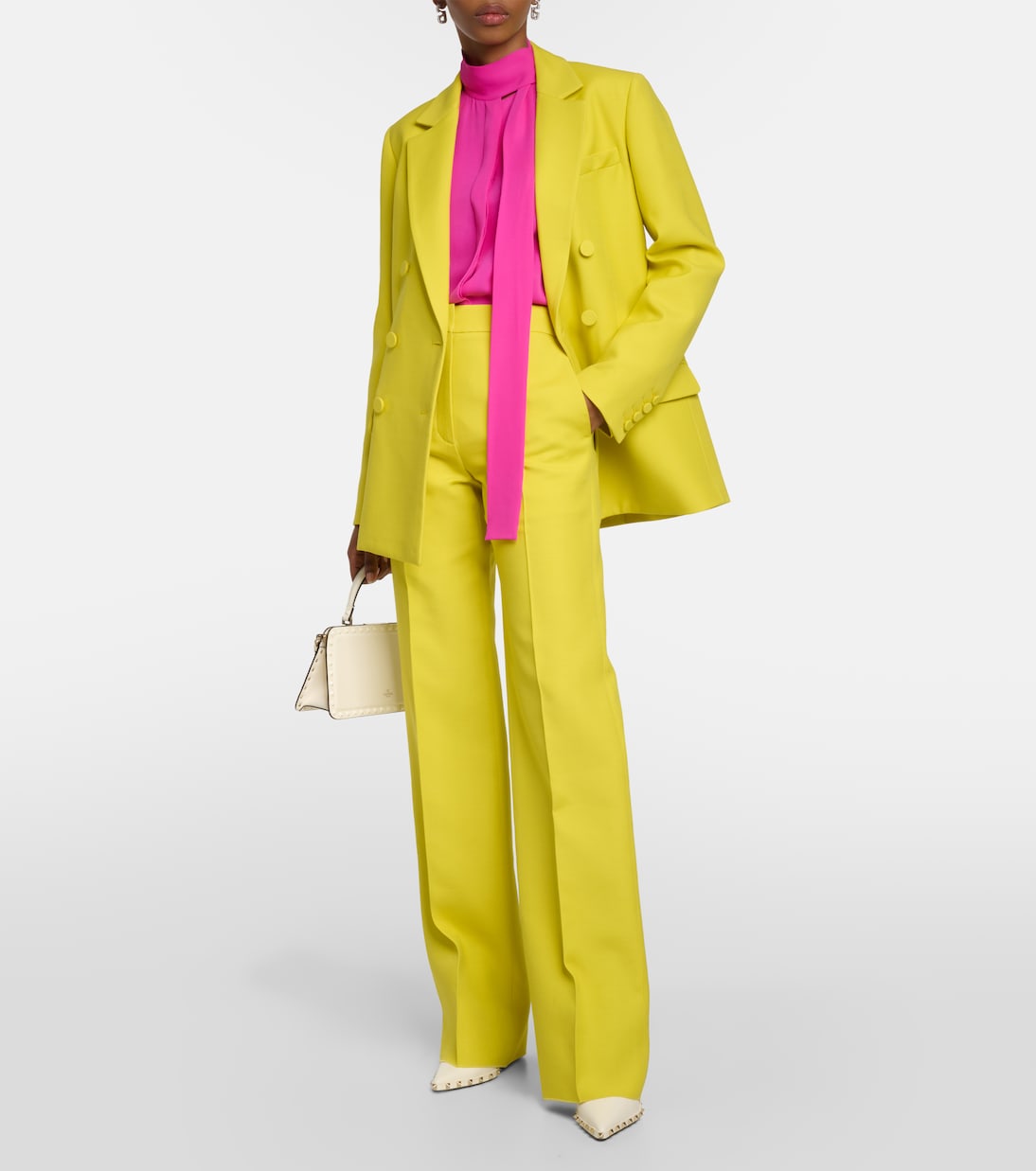 Pantalon droit à taille haute en Crêpe Couture | Valentino