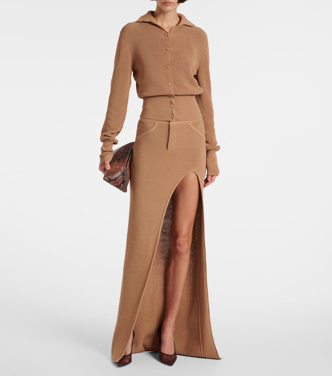 Falda larga acanalada Faye de mezcla de algodón | Aya Muse