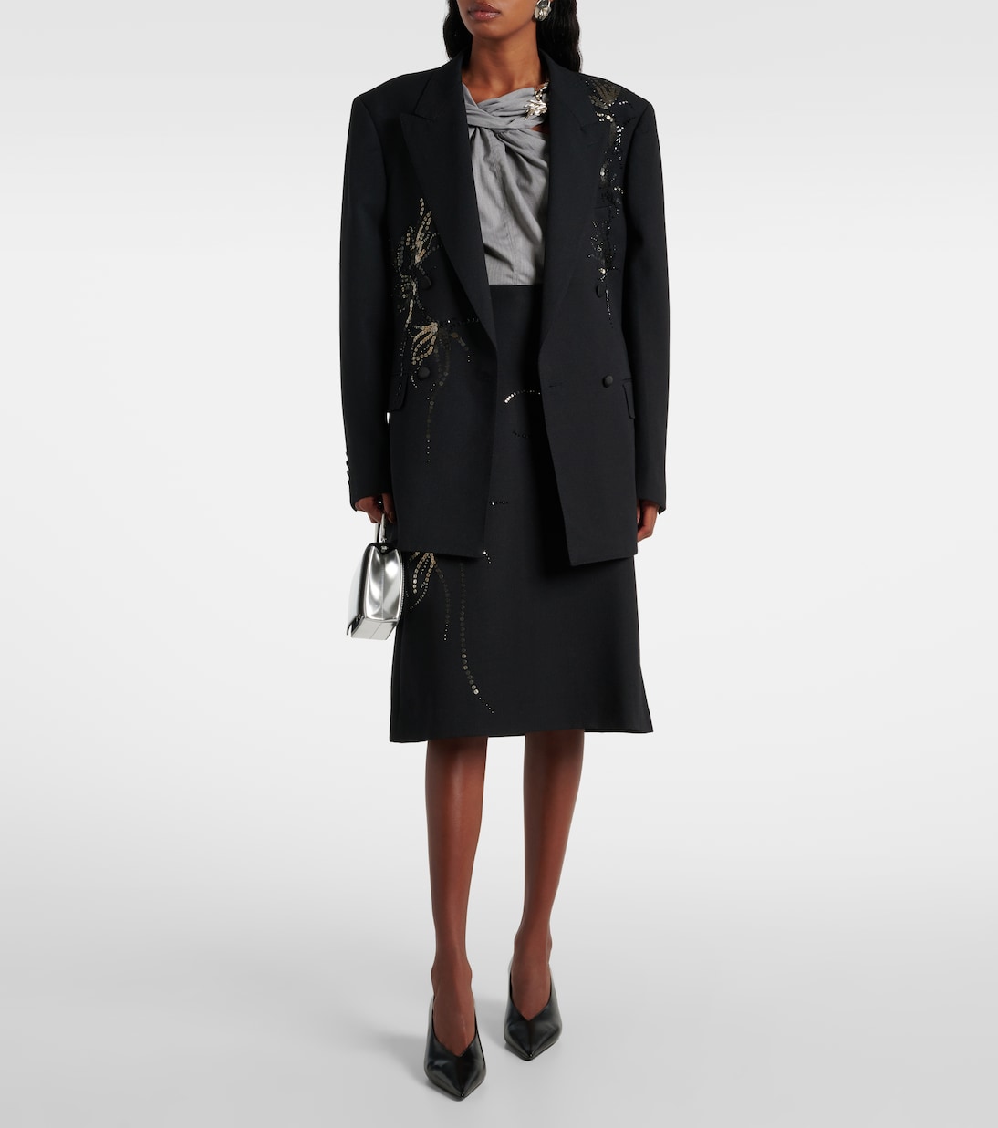 Bleistiftrock aus Wolle mit Pailletten | Jacques Wei