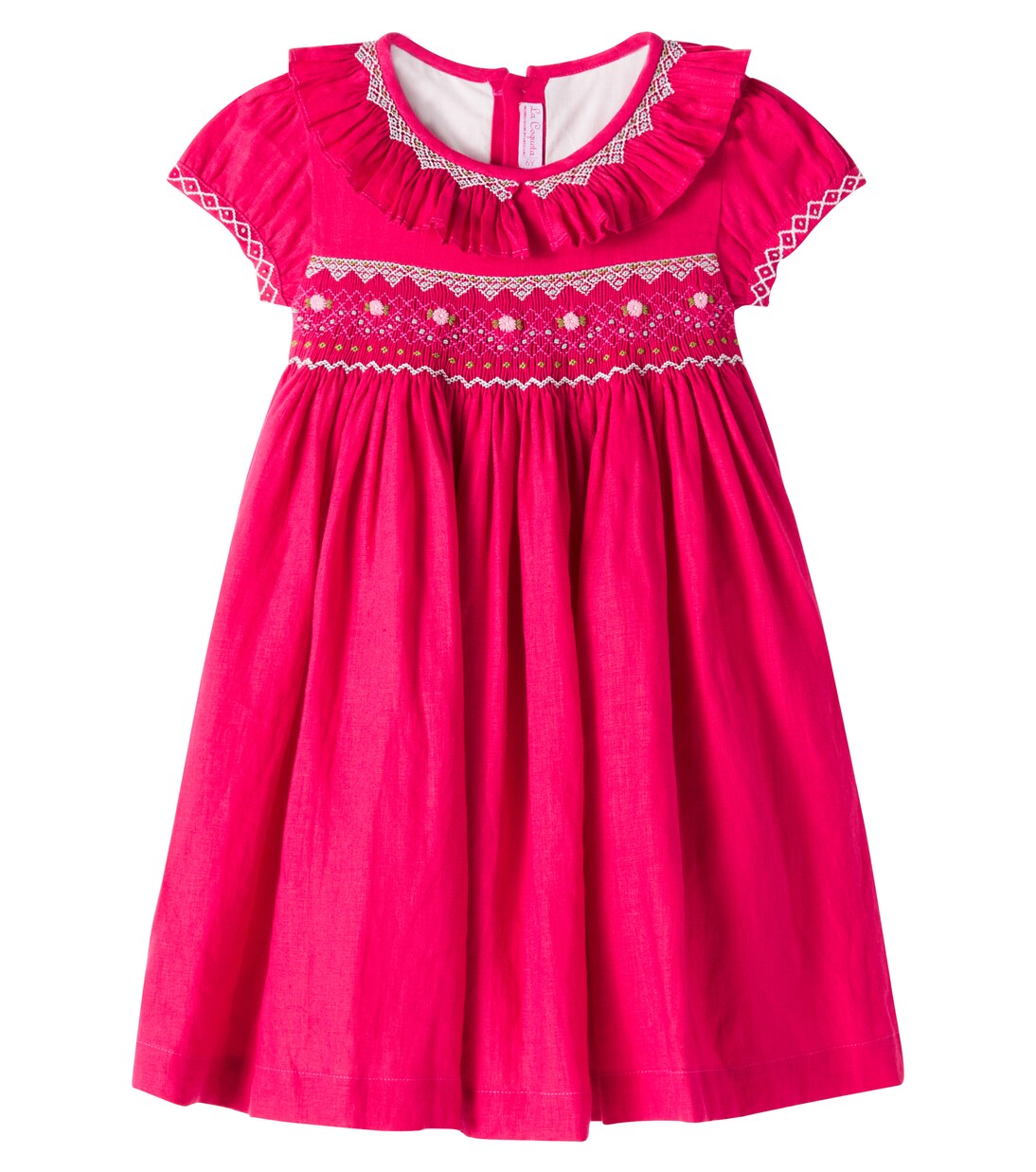 Embroidered smocked linen dress | La Coqueta