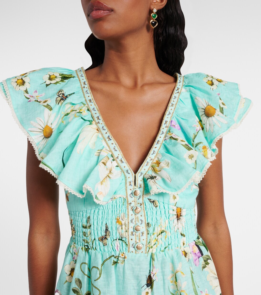 Robe Foral Freefall en lin à ornements | Camilla