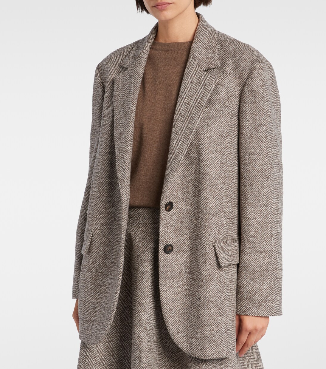 Blazer en mezcla de lana espigado | Brunello Cucinelli