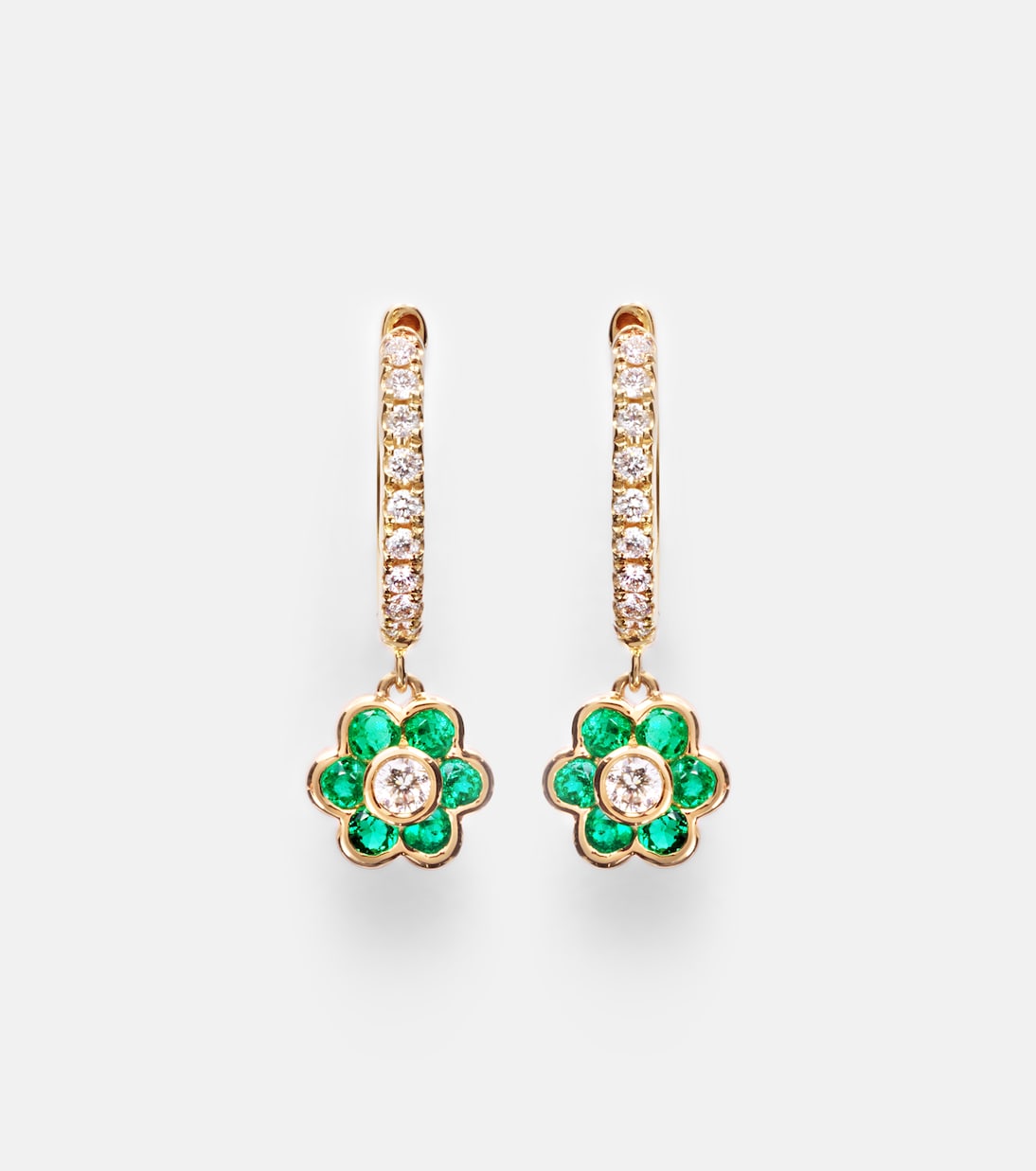 Pendientes Flora de oro de 18 ct con diamantes y esmeraldas | Anita Ko