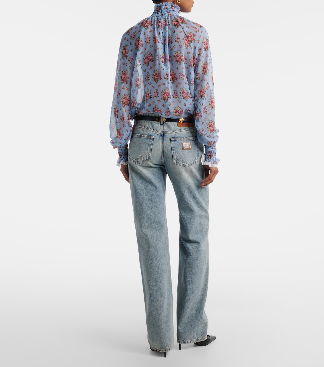 Straight Jeans mit Leder | Dolce&Gabbana