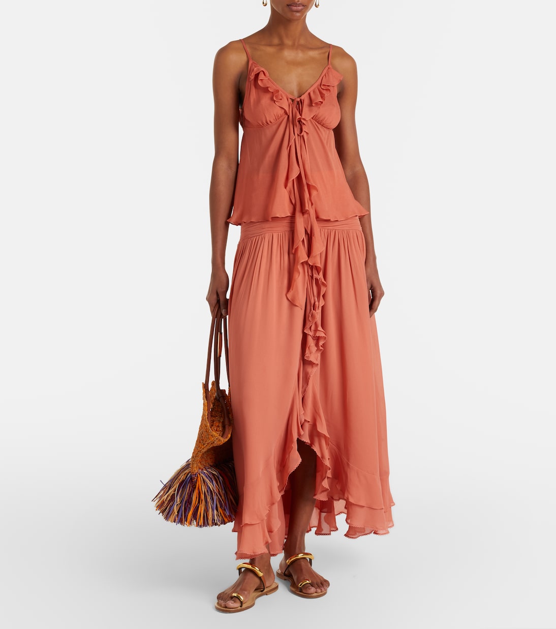 Neree ruched ruffled midi skirt | Poupette St Barth