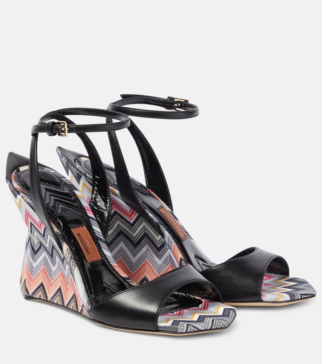 Wedge-Sandalen aus Leder mit Häkelstrick | Missoni