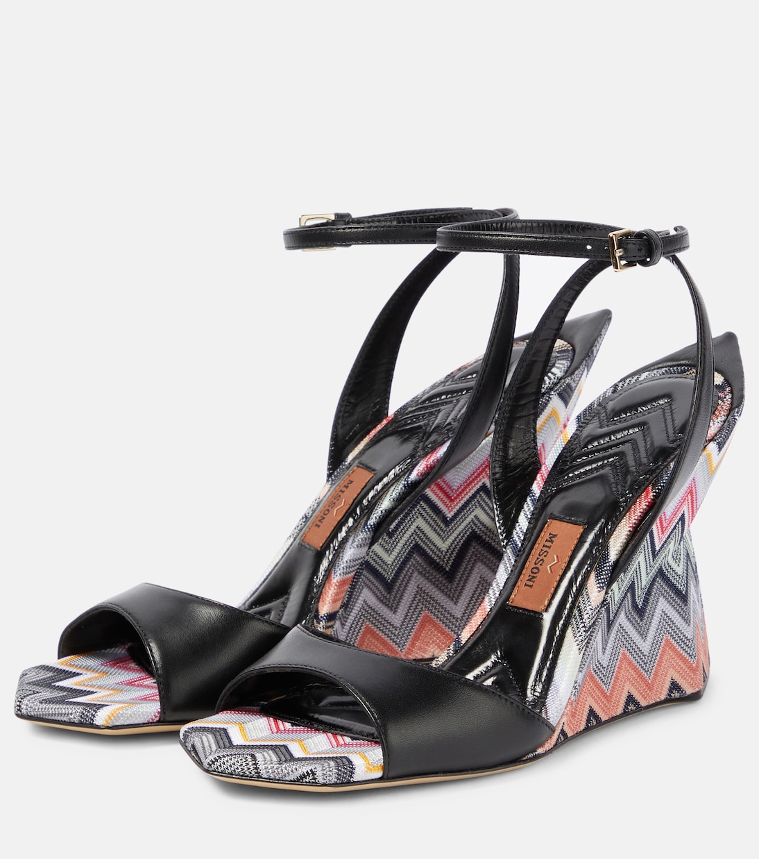 Wedge-Sandalen aus Leder mit Häkelstrick | Missoni