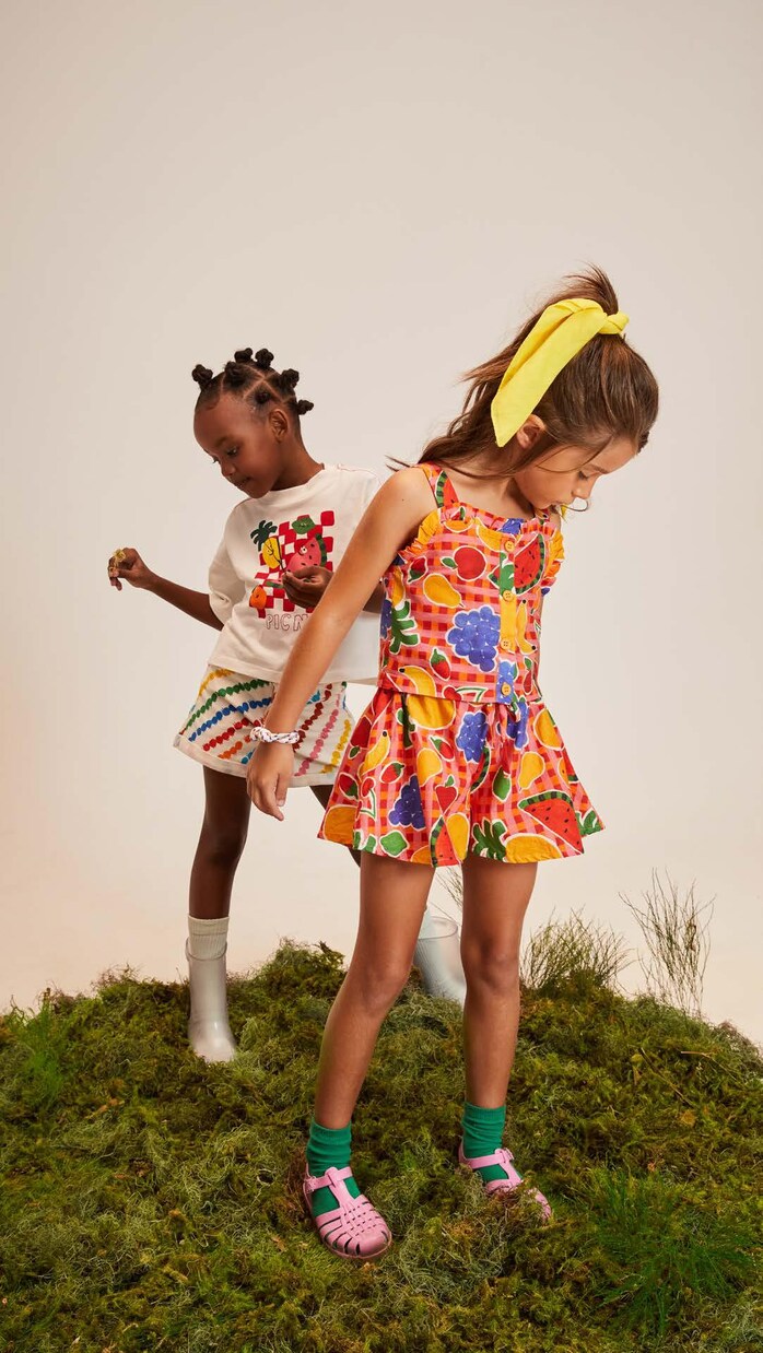 Gingham printed cotton top and shorts | Fábula