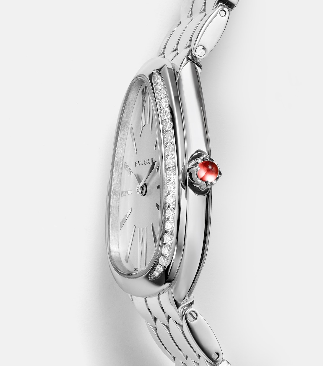 Orologio Serpenti Seduttori 33 mm in acciaio inossidabile con diamanti e rubellite | Bvlgari