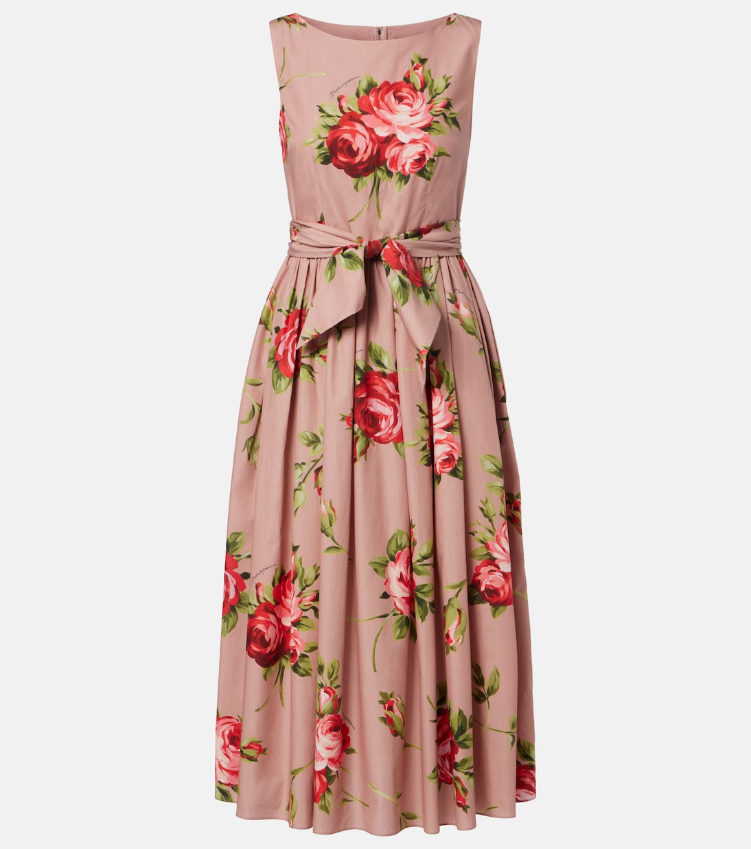 Floral belted cotton midi dress | Dolce&Gabbana