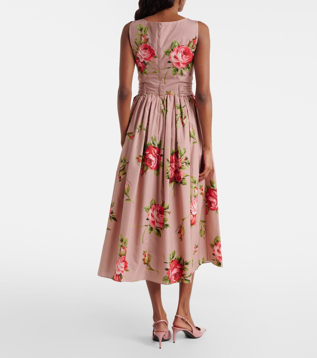 Floral belted cotton midi dress | Dolce&Gabbana