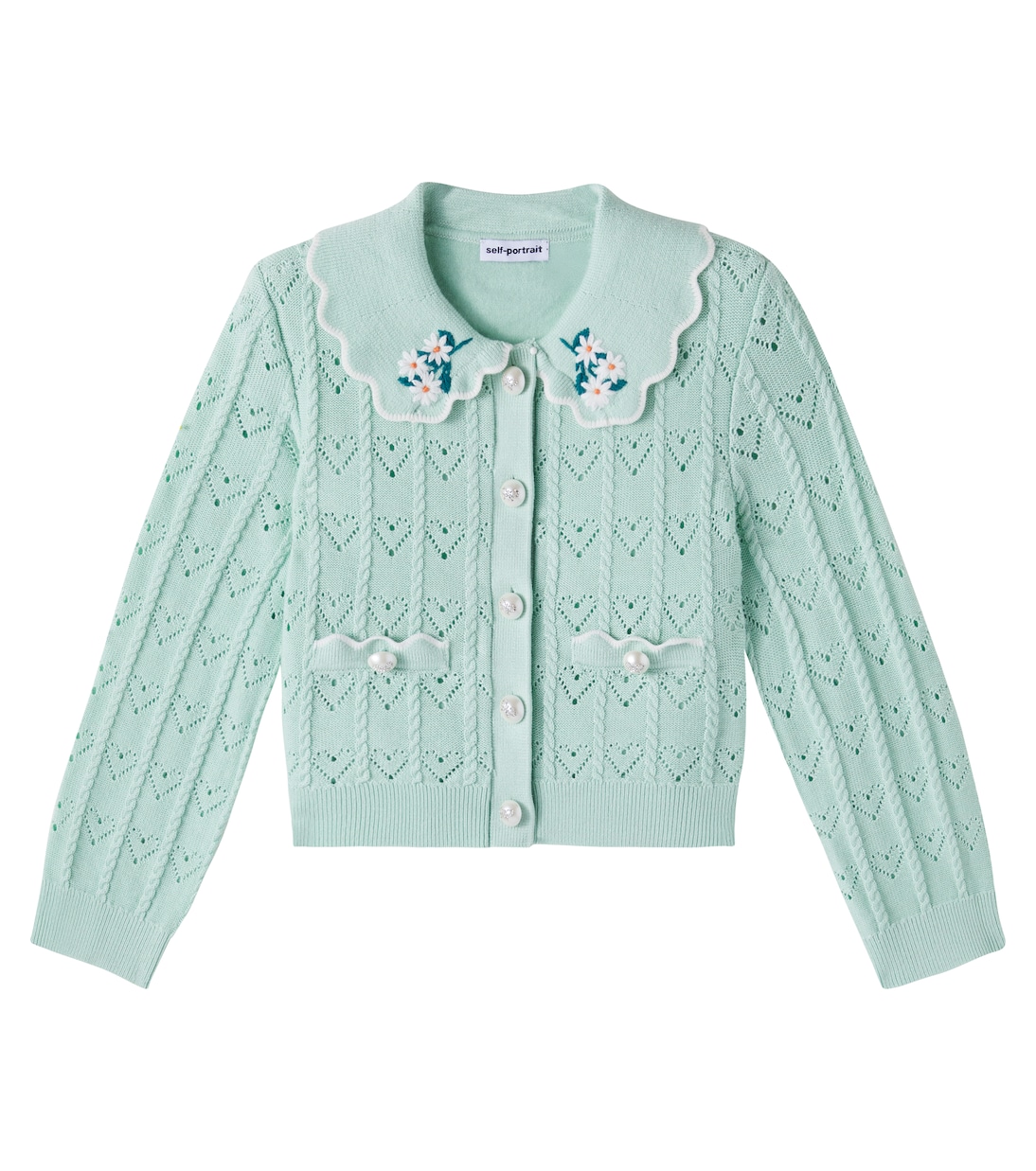 Embroidered pointelle cardigan | Self-Portrait Kids
