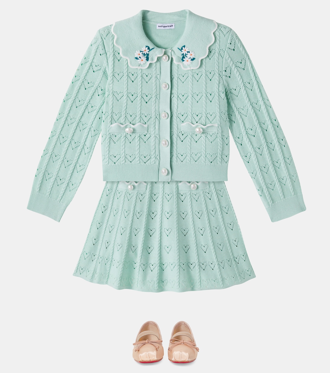 Embroidered pointelle cardigan | Self-Portrait Kids