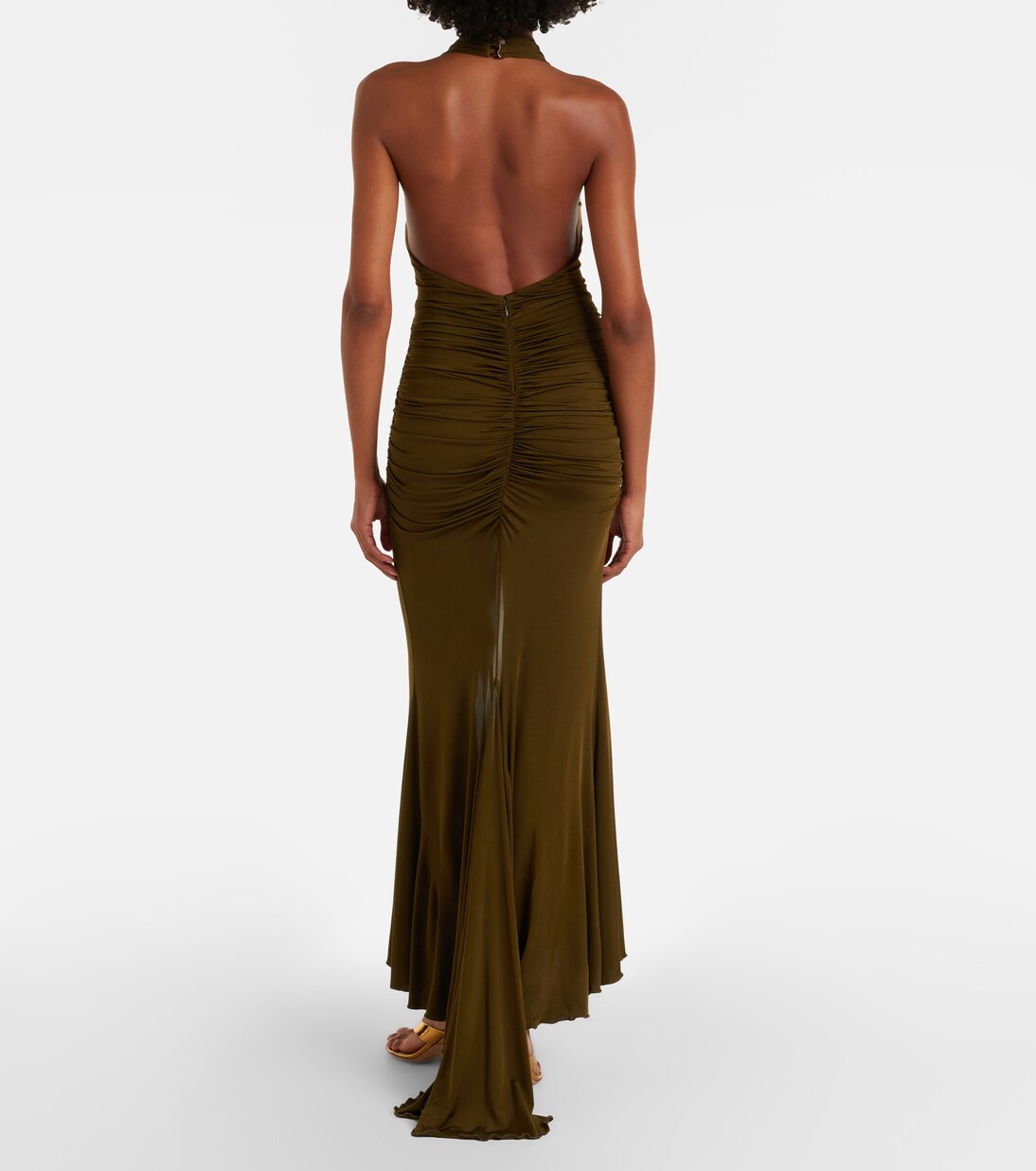 فستان طويل بطيات مجمعة ووردة أبليكيه | Blumarine