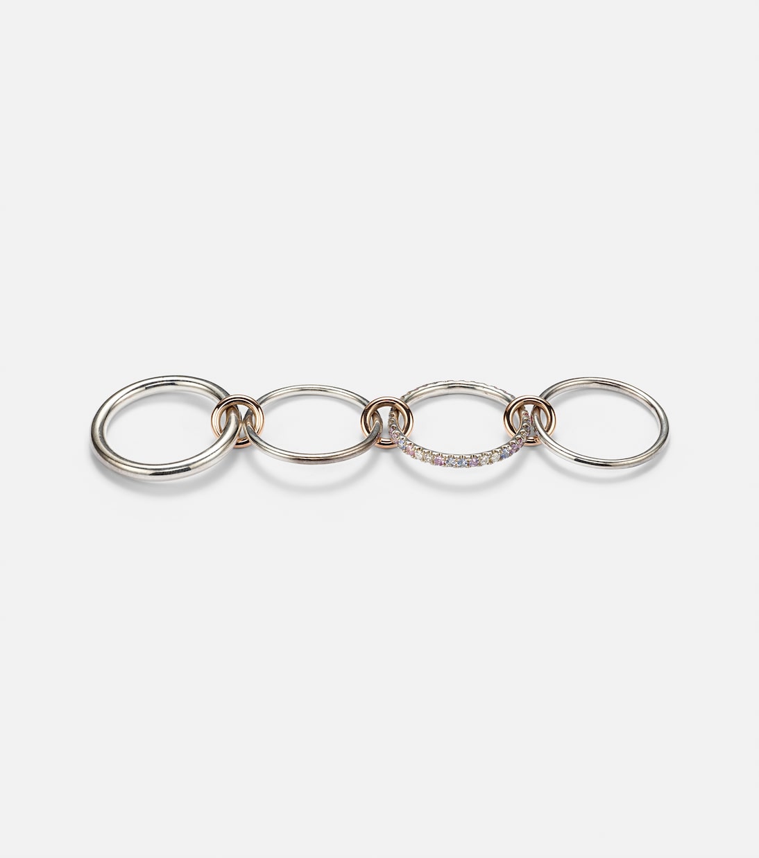 Nimbus sterling silver linked rings with sapphires, tanzanite and white diamonds | Spinelli Kilcollin