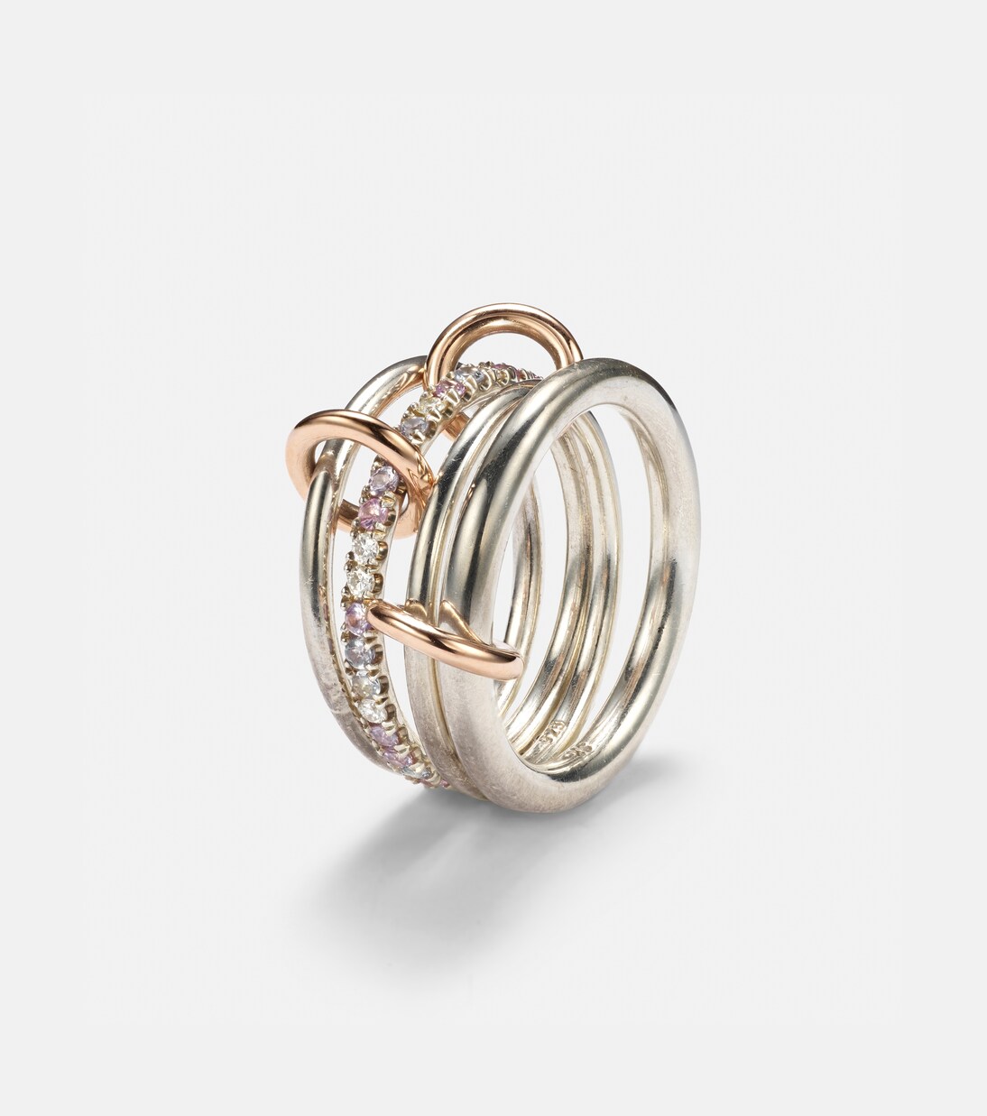 Nimbus sterling silver linked rings with sapphires, tanzanite and white diamonds | Spinelli Kilcollin