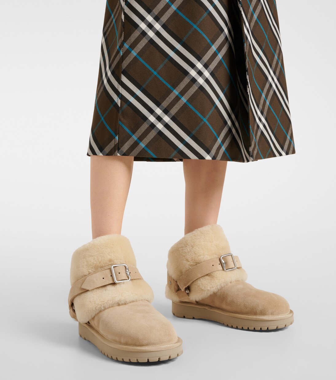 Ankle Boots aus Veloursleder mit Shearling | Burberry