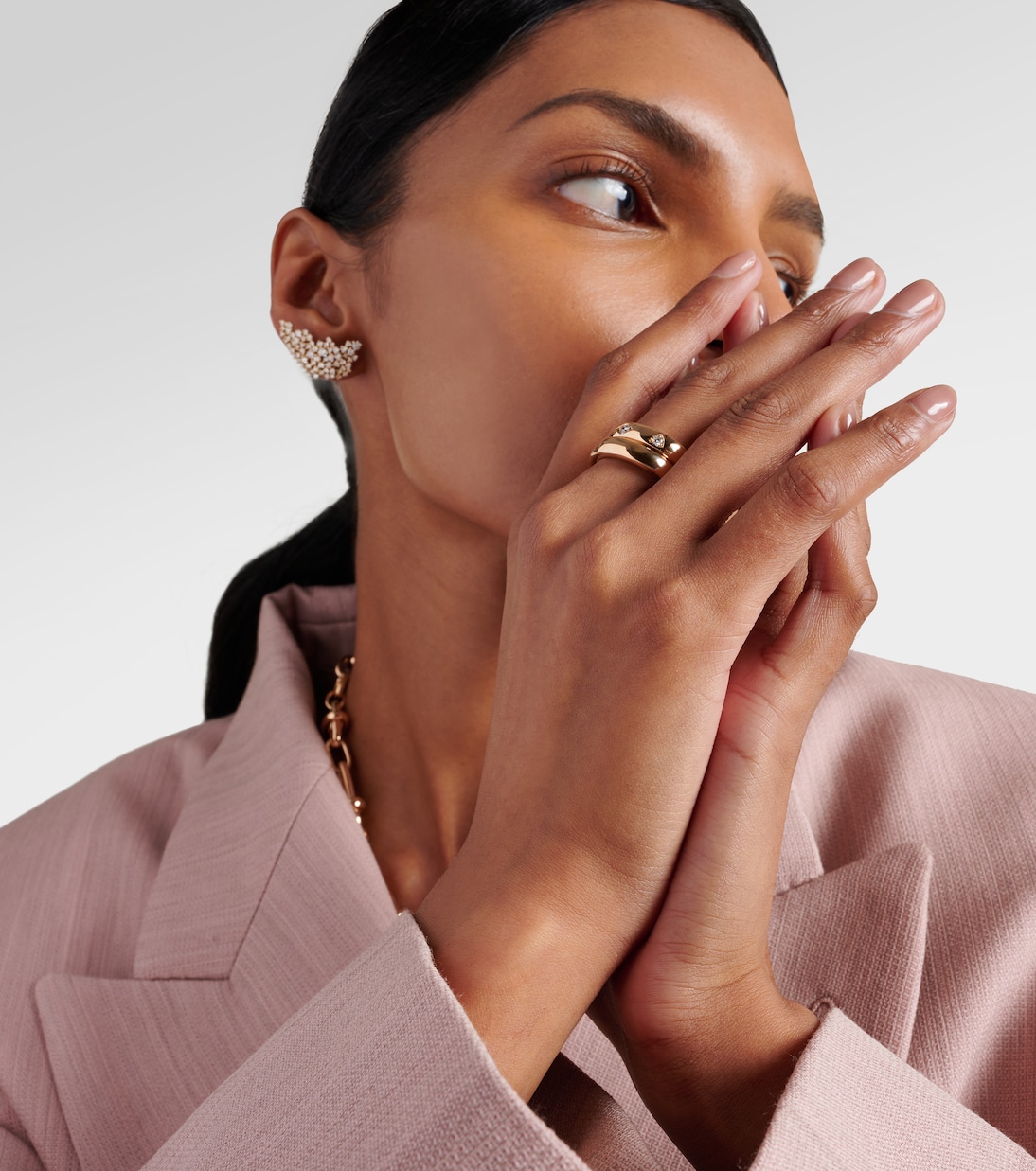 Iconica Extra Slim 18kt rose gold ring with diamonds | Pomellato