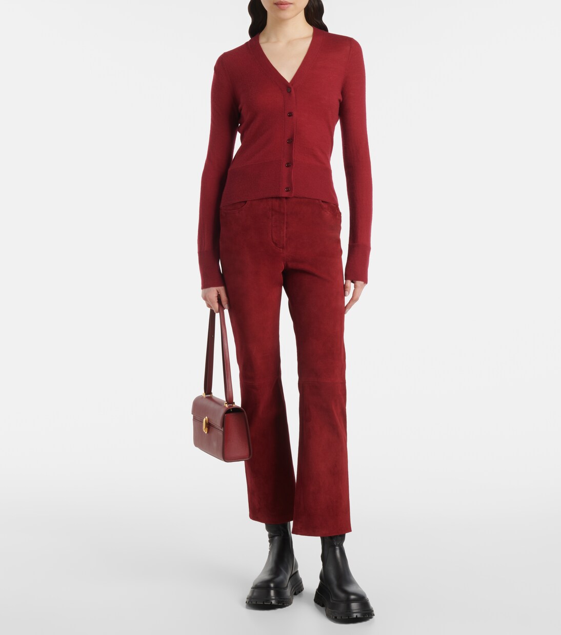 Schmale High-Rise-Hose aus Veloursleder | Joseph