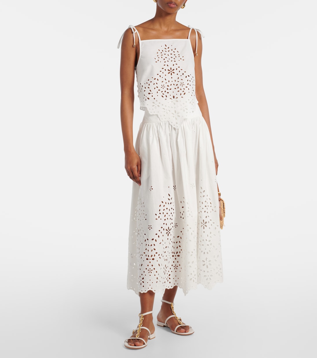 Broderie anglaise cotton midi skirt | Self-Portrait