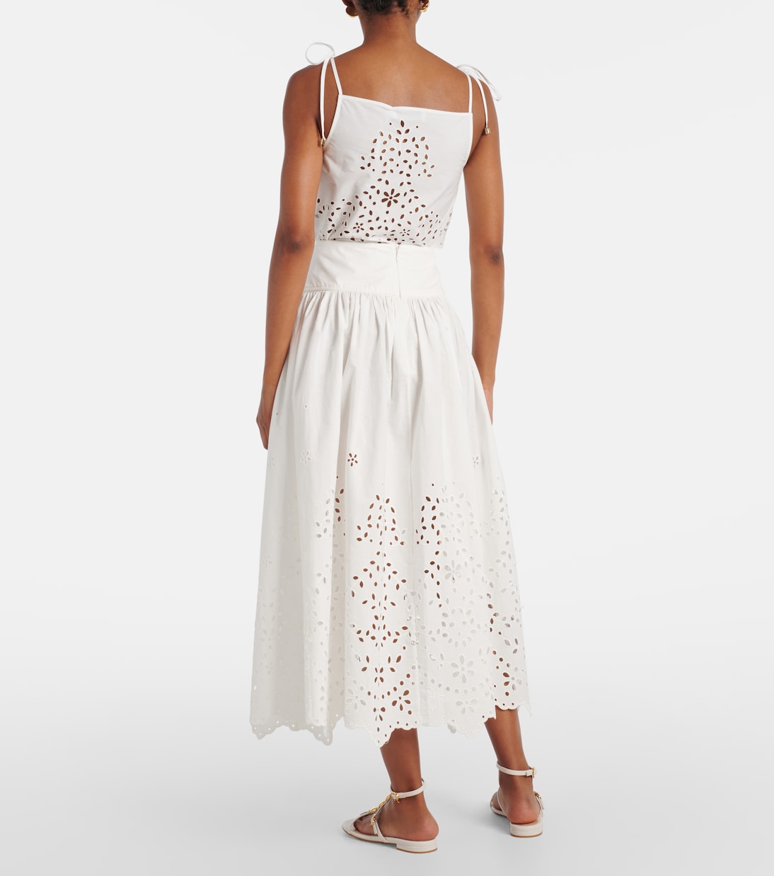 Broderie anglaise cotton midi skirt | Self-Portrait