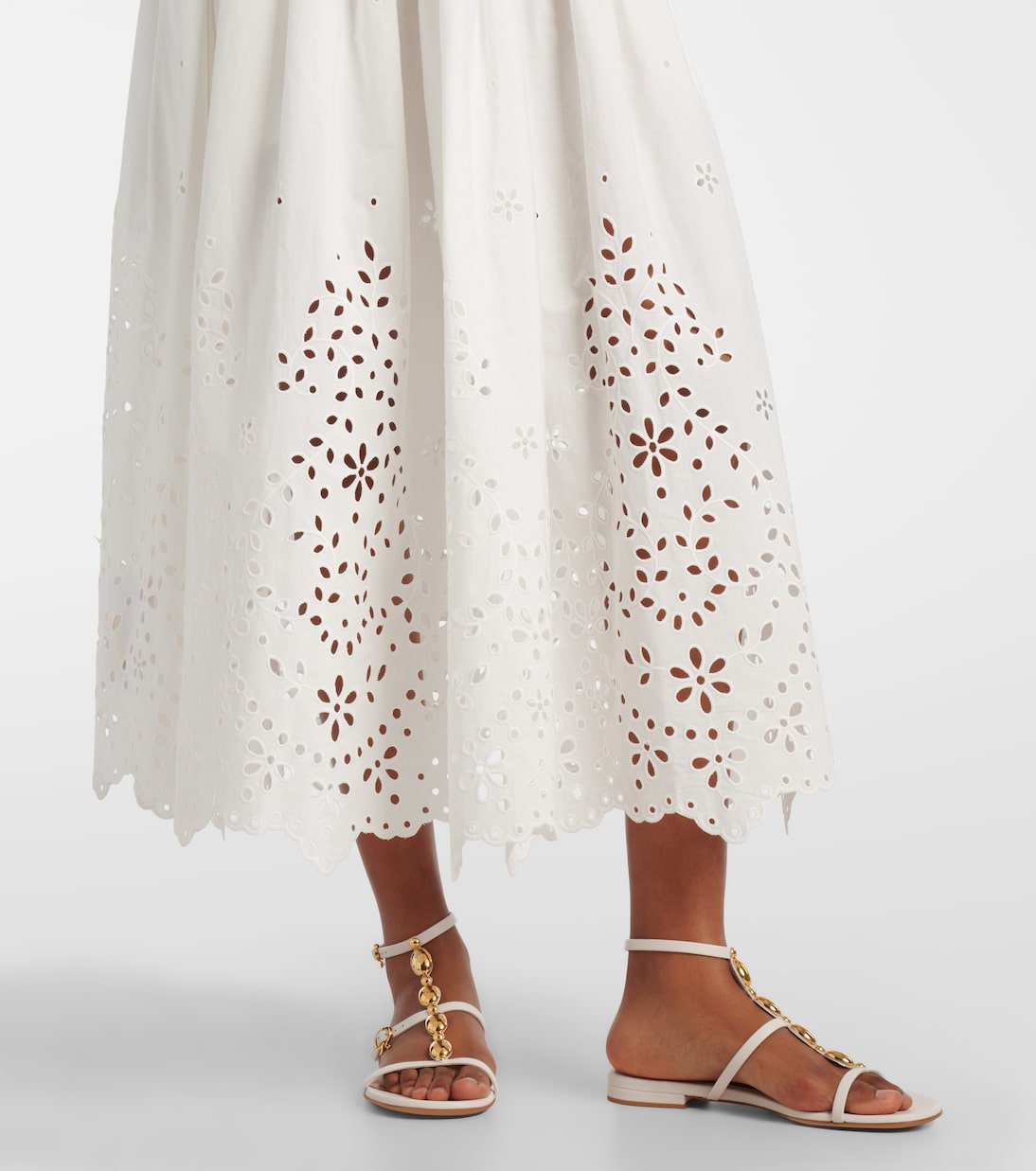 Broderie anglaise cotton midi skirt | Self-Portrait