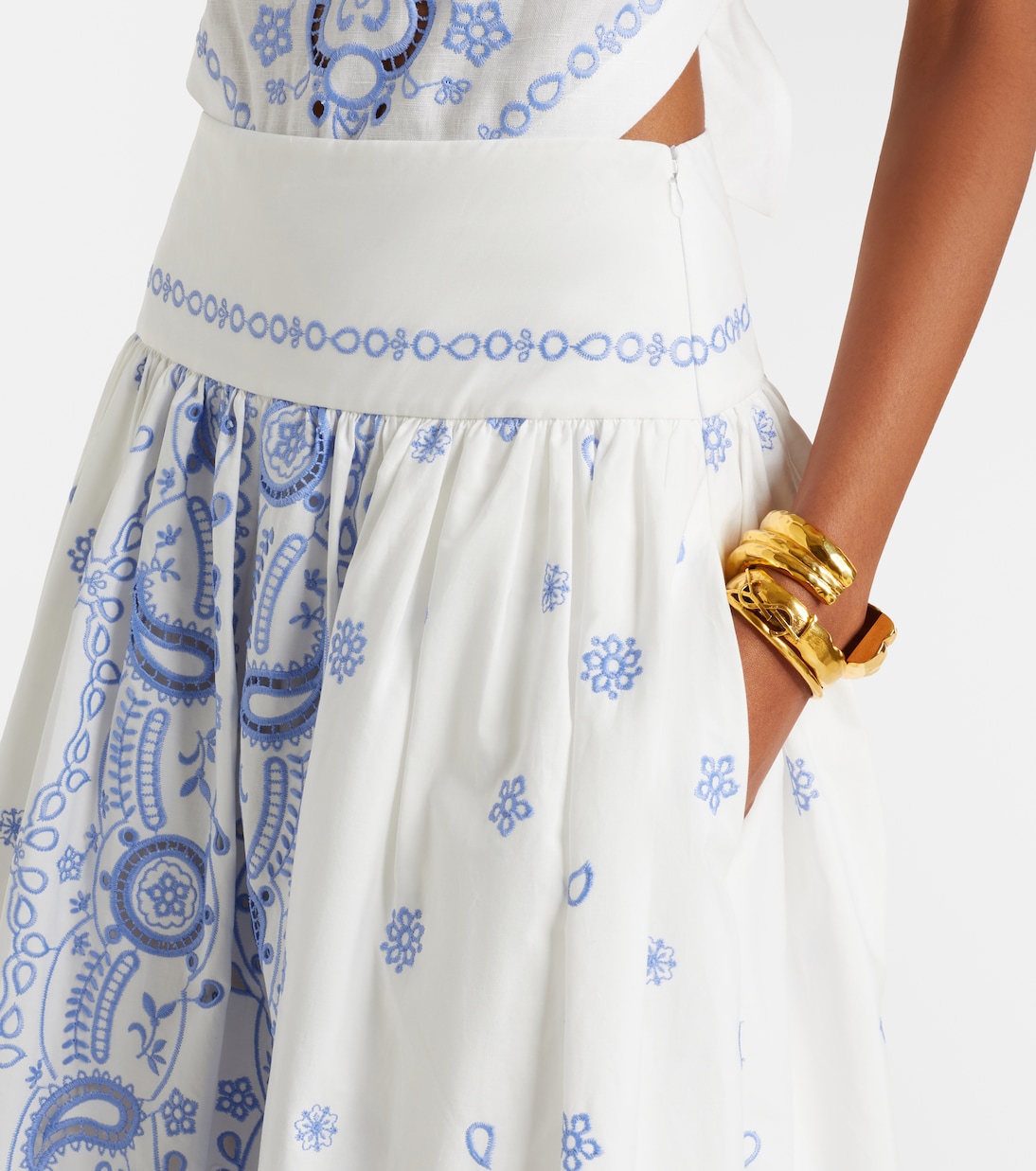 Falda midi de algodón bordada | Self-Portrait