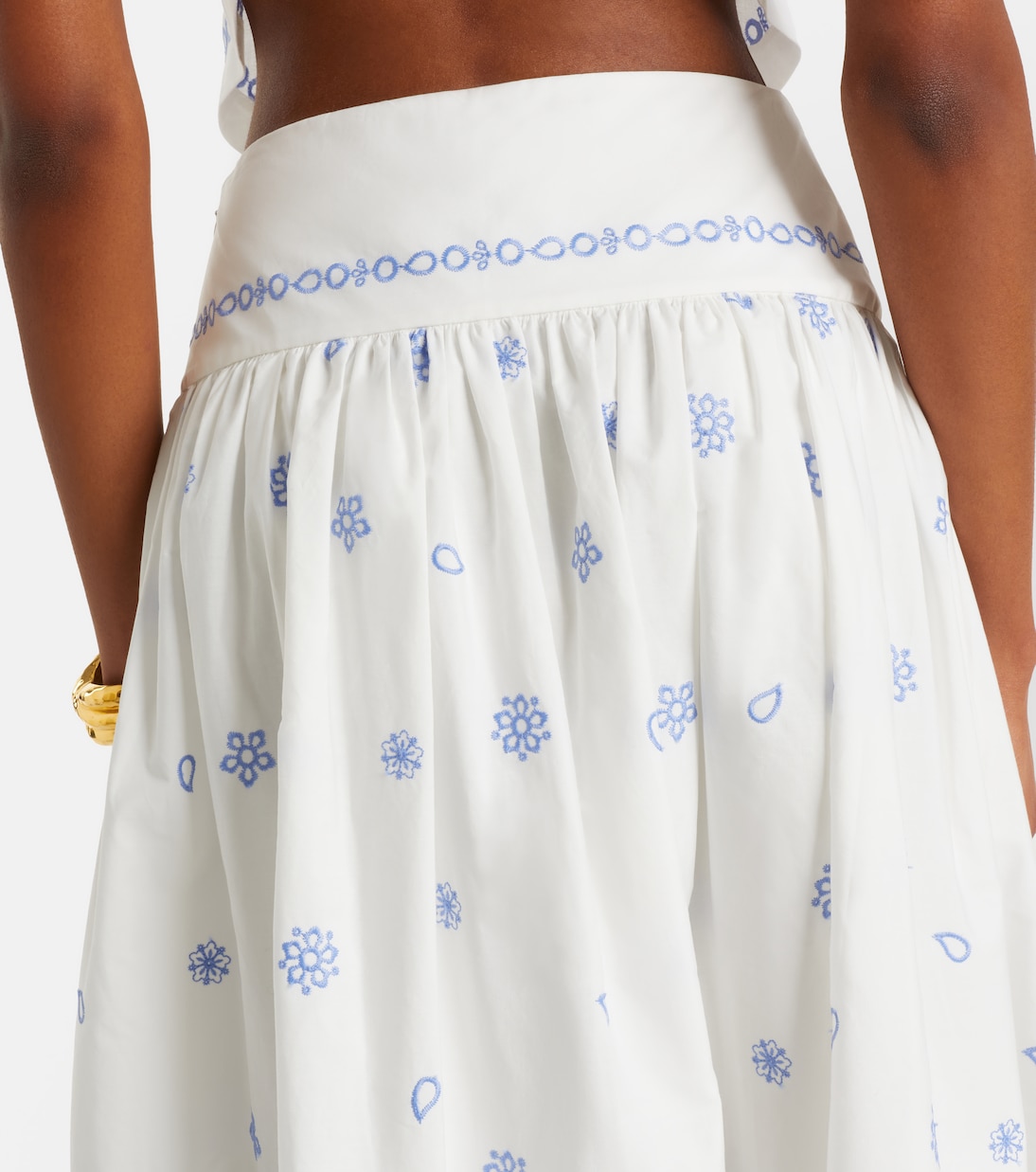 Falda midi de algodón bordada | Self-Portrait