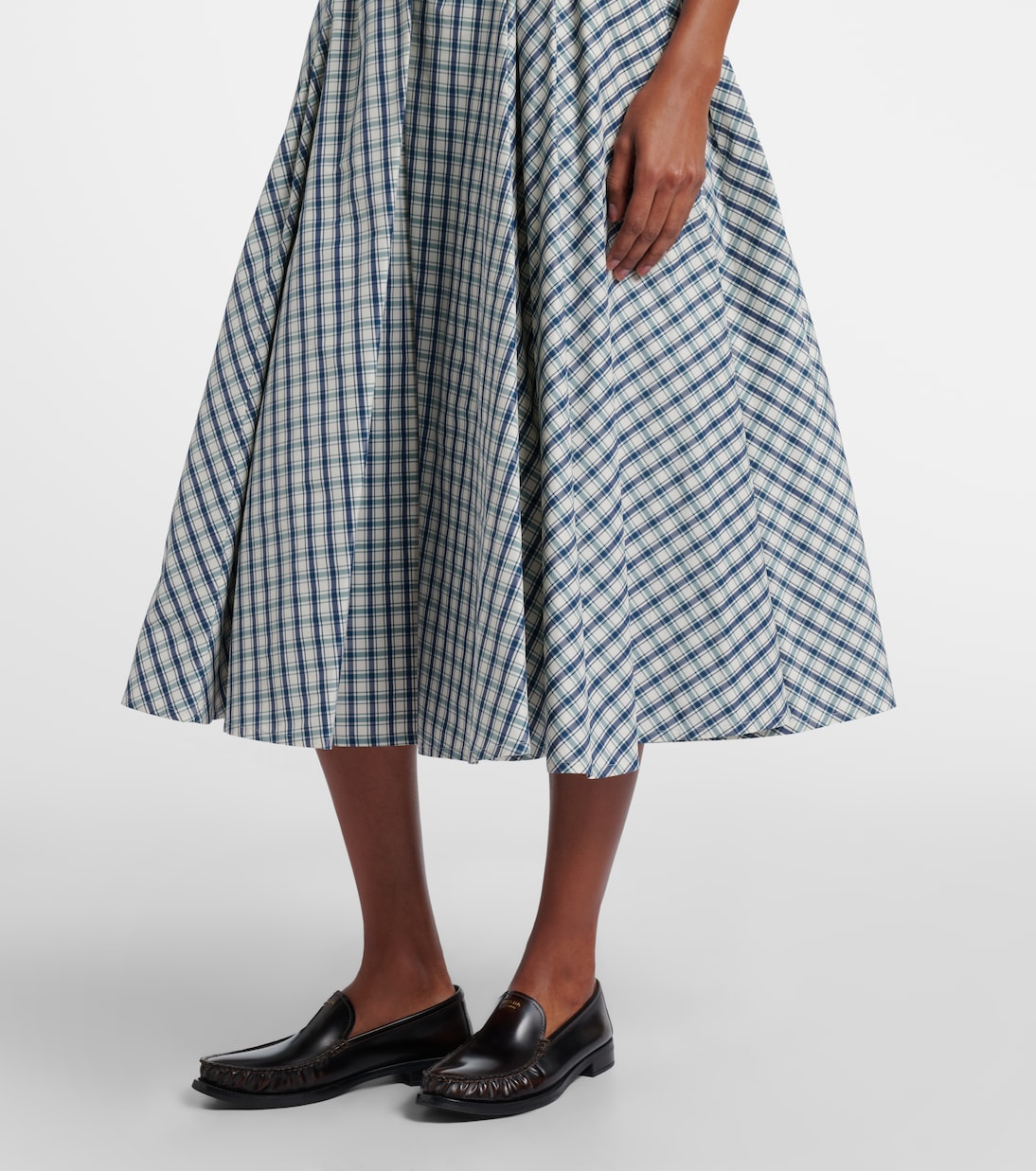 Checked cotton-blend chambray midi skirt | Prada