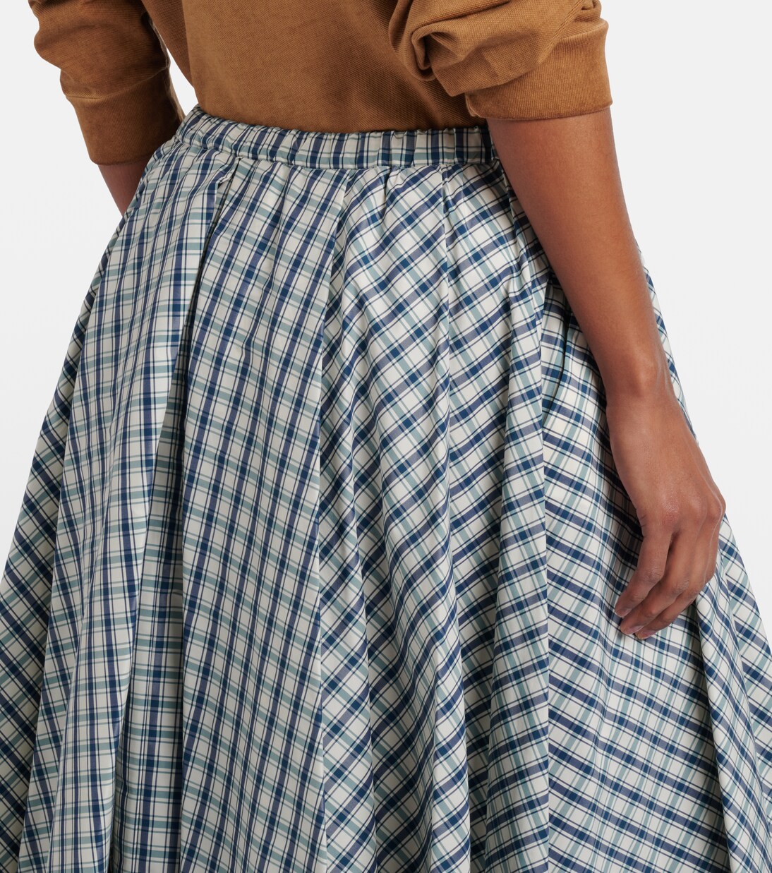 Checked cotton-blend chambray midi skirt | Prada