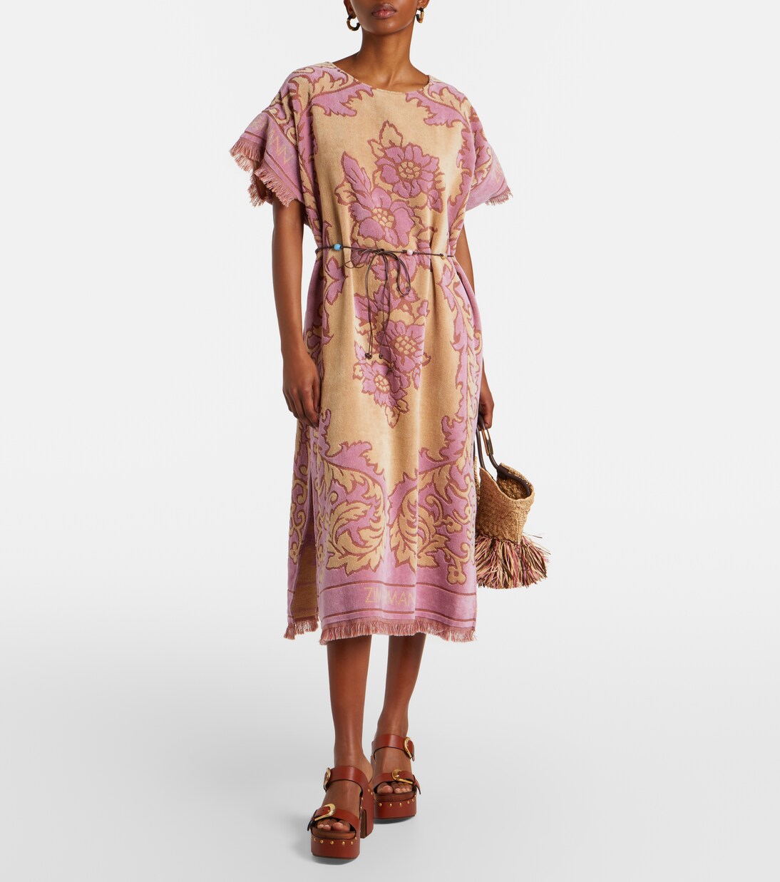 Aster floral fringed cotton terry midi dress | Zimmermann