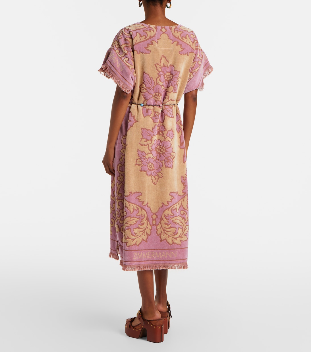 Aster floral fringed cotton terry midi dress | Zimmermann