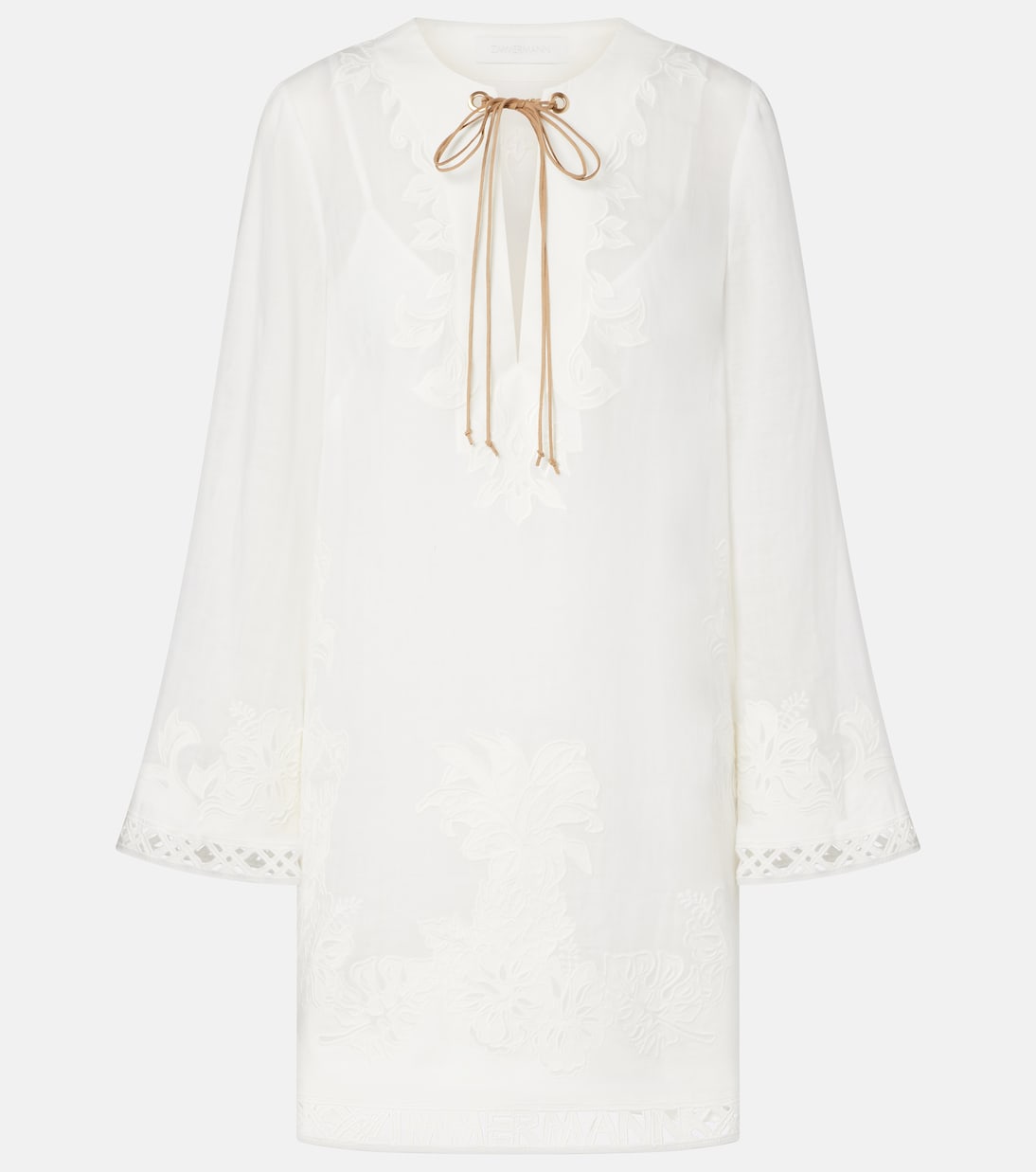 Indra刺绣苎麻纤维迷你连衣裙 | Zimmermann