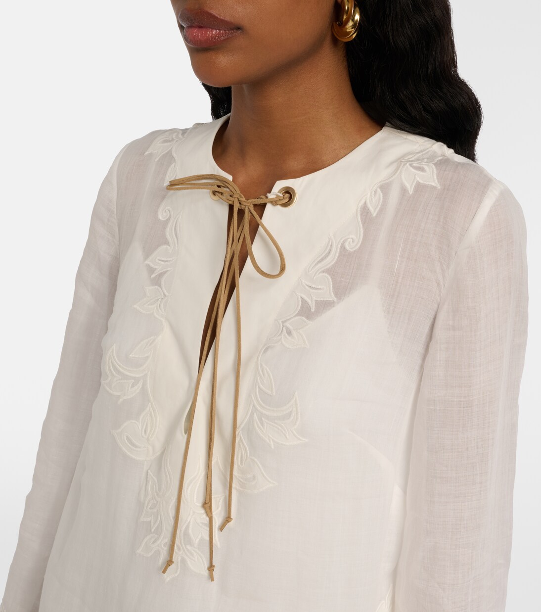 Indra刺绣苎麻纤维迷你连衣裙 | Zimmermann