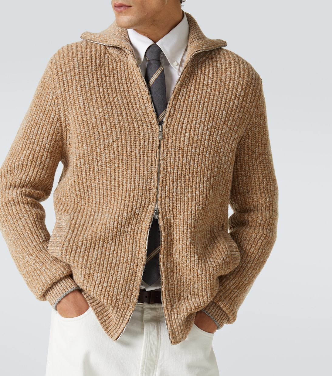 Zip-up wool and cashmere cardigan | Brunello Cucinelli